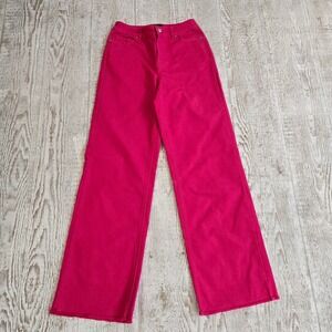 G by Giuliana Y2K Wide Leg Jeans High Rise Magenta Pink Raw Hem Barbiecore Sz 2